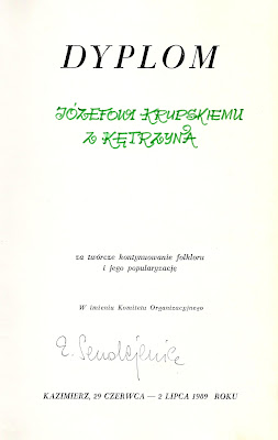 Dyplom cymbalisty Józefa Krupskiego